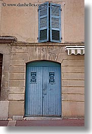 blues, castellane, doors, europe, france, provence, towns, vertical, windows, photograph