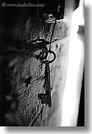 abstracts, arts, black and white, castellane, dangling, europe, france, keys, provence, towns, vertical, photograph