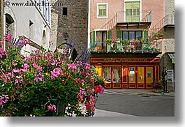 buildings, castellane, europe, flowers, france, horizontal, provence, towns, photograph