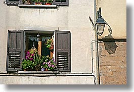 castellane, europe, flowers, france, horizontal, lamps, provence, towns, windows, photograph