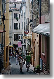 couples, europe, fayence, france, narrow, provence, streets, vertical, walking, photograph
