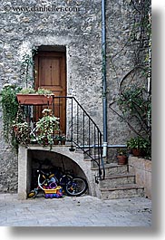 doors, europe, fayence, france, provence, stairs, toys, vertical, photograph
