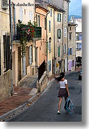colorful, europe, fayence, france, girls, provence, streets, vertical, walking, photograph