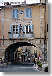 archways, europe, fayence, france, hotel de ville, provence, structures, tunnel, vertical, photograph