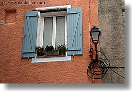 colors, europe, fayence, flowers, france, horizontal, lamps, oranges, provence, windows, photograph
