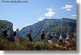 activities, cliffs, europe, france, hikers, hiking, horizontal, mountains, nature, people, provence, photograph