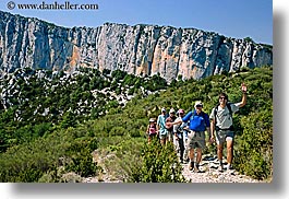 activities, cliffs, europe, france, hikers, hiking, horizontal, mountains, nature, people, provence, waving, photograph