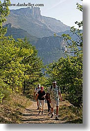 activities, europe, france, hikers, hiking, mountains, nature, people, plants, provence, trees, vertical, photograph
