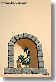 arches, archways, ceramics, europe, france, moulin de camandoule, provence, rooster, structures, vertical, photograph