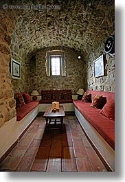 arches, archways, europe, france, materials, moulin de camandoule, provence, rooms, sitting, stones, structures, vertical, photograph