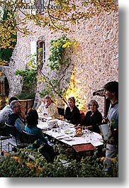 bastide moustiers, branches, dining, dinner, dusk, europe, foods, france, moustiers, nature, plants, provence, st marie, tourists, trees, vertical, photograph
