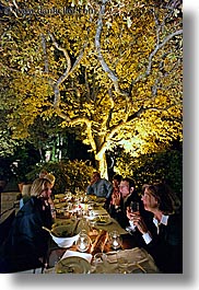 bastide moustiers, dining, dinner, europe, foods, france, moustiers, nite, provence, st marie, tourists, trees, under, vertical, photograph
