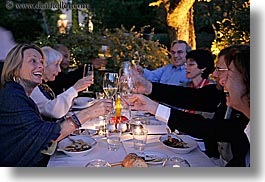 bastide moustiers, champagne, dinner, dusk, europe, foods, france, horizontal, moustiers, provence, st marie, toasting, tourists, wine glass, wines, photograph