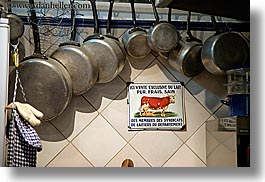 cooking, cows, europe, france, horizontal, hotels, moustiers, pots, provence, signs, st marie, photograph