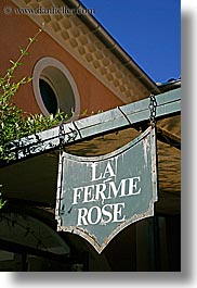 europe, france, hotels, la ferm rose, moustiers, provence, signs, st marie, vertical, photograph