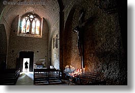 buildings, candles, churches, crosses, europe, france, horizontal, materials, monestaries, moustiers, notre dame de beauvoir, provence, religious, st marie, stained glass, stones, structures, photograph