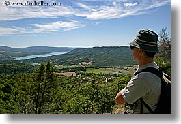 backpack, clothes, europe, france, hats, horizontal, lakes, landscapes, men, moustiers, nature, provence, scenics, st marie, viewing, water, photograph