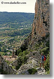 backpack, clothes, europe, france, landscapes, men, moustiers, provence, scenics, st marie, vertical, viewing, photograph