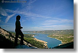 aerials, blues, colors, europe, france, hikers, horizontal, lakes, people, perspective, provence, scenics, silhouettes, womens, photograph