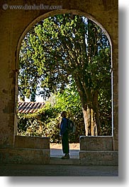 arches, europe, france, people, provence, scenics, trees, vertical, womanin, womens, photograph
