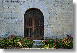 arches, archways, doors, europe, flowers, france, horizontal, materials, nature, provence, seillans, stones, structures, photograph