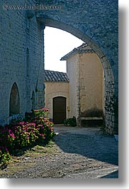 arches, archways, europe, flowers, france, half, provence, seillans, structures, vertical, photograph