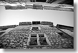 black and white, buildings, europe, france, horizontal, materials, provence, st paul, stones, upview, windows, photograph