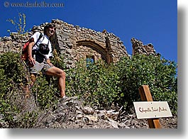 activities, architectural ruins, backpack, buildings, clothes, europe, france, groups, hiking, horizontal, men, nicos, people, provence, structures, sunglasses, photograph
