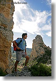 activities, backpack, clothes, clouds, europe, france, groups, hiking, men, mountains, nature, nicos, people, provence, sky, vertical, photograph