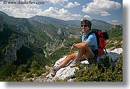 activities, backpack, clothes, clouds, colors, emotions, europe, france, groups, happy, hiking, horizontal, men, mountains, nature, nicos, people, provence, red, scenics, sky, sunglasses, viewing, photograph