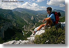 activities, backpack, clothes, clouds, colors, emotions, europe, france, groups, happy, hiking, horizontal, men, mountains, nature, nicos, people, provence, red, scenics, sky, sunglasses, viewing, photograph