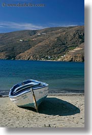 amorgos, beaches, blues, boats, europe, greece, vertical, white, photograph