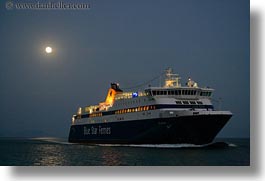 amorgos, boats, dawn, europe, ferry, full moon, greece, horizontal, nature, ocean, transportation, water, photograph