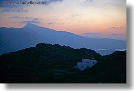 amorgos, buildings, dusk, europe, greece, horizontal, houses, mountains, nestled, photograph