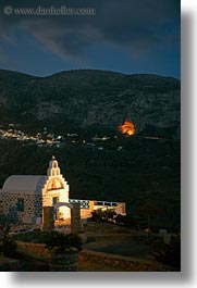 amorgos, churches, europe, greece, long exposure, mountains, nite, vertical, photograph