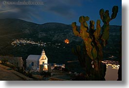 amorgos, cactus, churches, europe, greece, horizontal, long exposure, nite, photograph