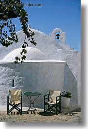 amorgos, bell towers, buildings, chairs, churches, europe, greece, structures, vertical, white wash, photograph