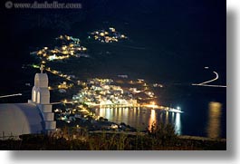 amorgos, churches, europe, greece, harbor, horizontal, long exposure, nite, overlooking, photograph