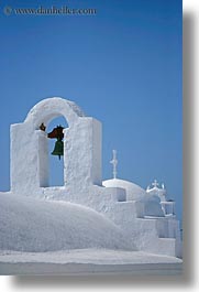 amorgos, bell towers, bells, buildings, churches, europe, greece, roofs, structures, vertical, white wash, photograph