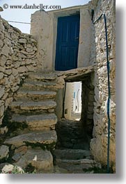 amorgos, archways, blues, doors, doors & windows, europe, greece, stairs, structures, tunnel, vertical, photograph