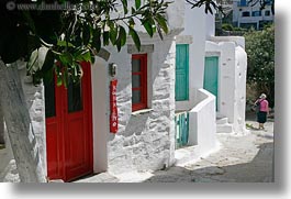 amorgos, doors & windows, europe, greece, green, horizontal, red, white, white wash, photograph