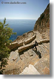 amorgos, cliffs, down, europe, greece, hiking, nature, ocean, stairs, vertical, walking, water, photograph