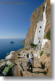 amorgos, cliffs, europe, greece, hiking, hozoviotissa monastery, monastery, mountains, nature, ocean, vertical, water, white wash, photograph