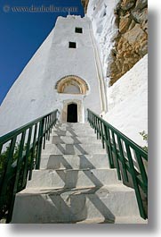 amorgos, doors, europe, greece, hozoviotissa monastery, monastery, stairs, vertical, white wash, photograph
