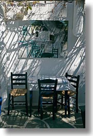 amorgos, chairs, europe, greece, paintings, shadows, vertical, photograph