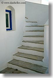 amorgos, arches, blues, curve, europe, greece, stairs, vertical, white wash, windows, photograph
