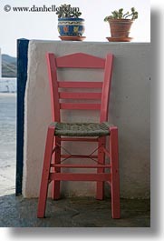 amorgos, chairs, europe, greece, pink, vertical, photograph