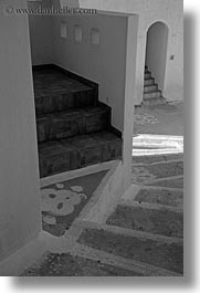 amorgos, arches, black and white, europe, greece, stairs, vertical, white wash, photograph