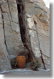 amorgos, europe, greece, pots, rocks, terracotta, vertical, photograph