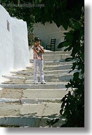 amorgos, europe, girls, greece, people, stairs, vertical, photograph